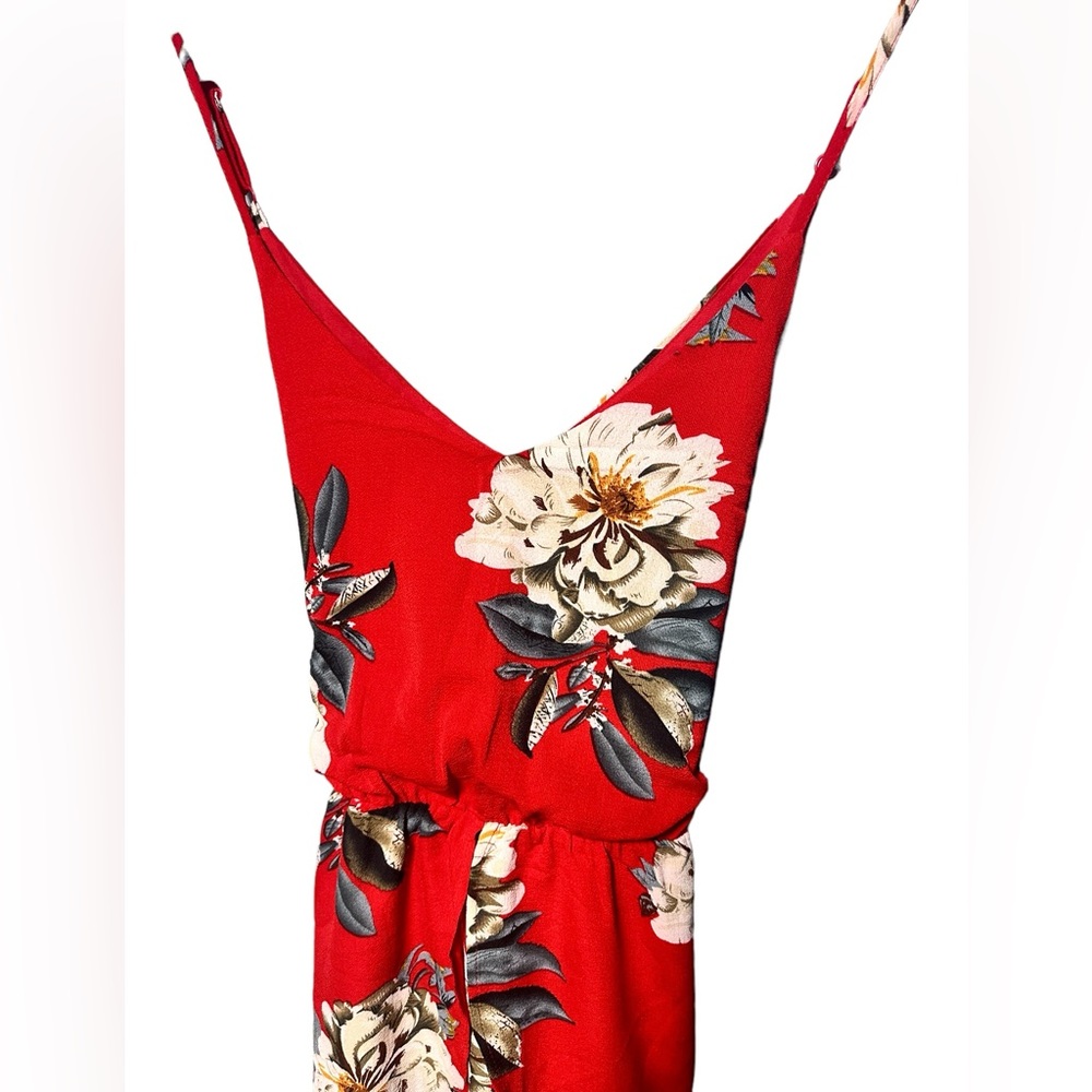 Adorable Red Floral Mini Dress W/Tie Back  at Waist Size Medium - Picture 4 of 12